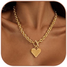Cute Heart Necklace Dainty 18K Gold Plated Tiny Heart Pendant Choker Necklaces S