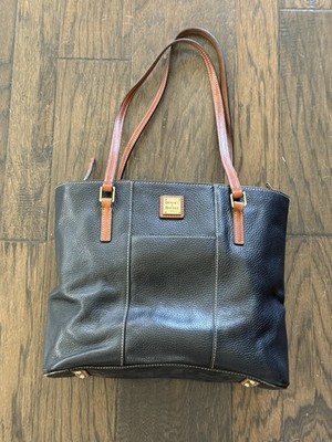 Dooney & Bourke Black Pebble Grain Leather Tote Shoulder Bag Red Lining Zip Top