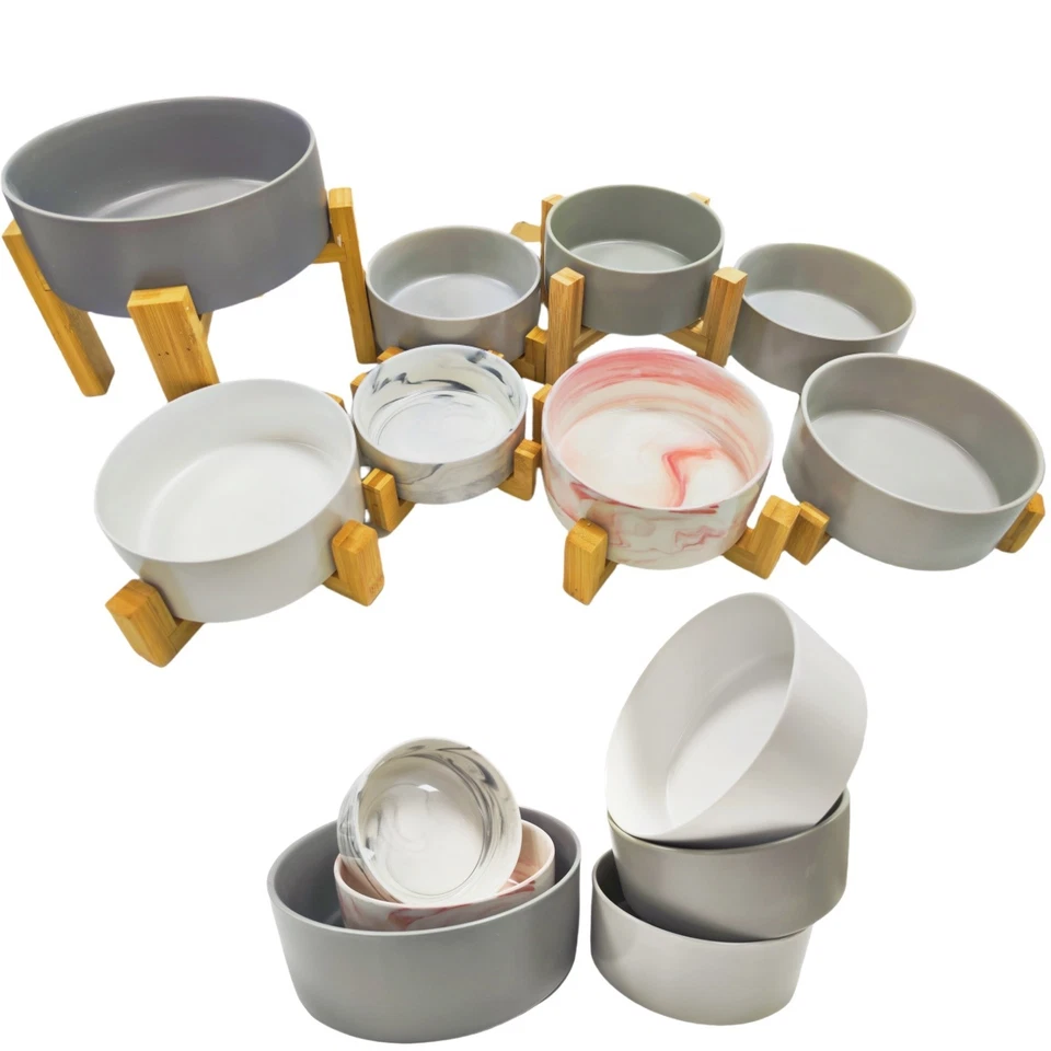 Hundenapf Katzenapf Keramik mit Holzständer Futternapf für mittlere große Hunde - Bild 2 von 4