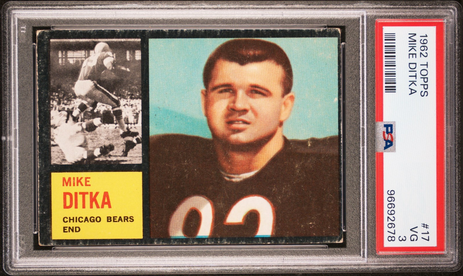 1962 Topps Football Card #17 Mike Ditka HOF Rookie RC Chicago Bears PSA 3 VG