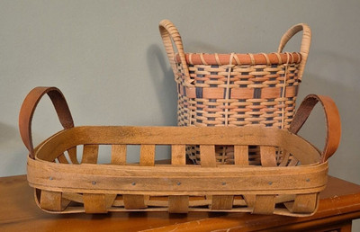 Vintage Henn Workshops Open Weave Basket Leather Handles Dated 1995 Initialed