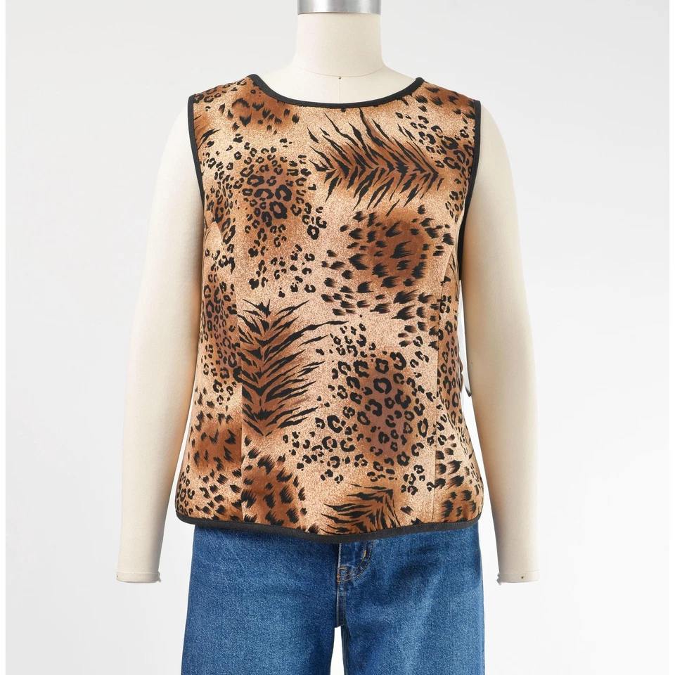 复古 90 年代动物印花背心无袖纽扣后衬衫豹纹 M L — 第 2/4 张图片