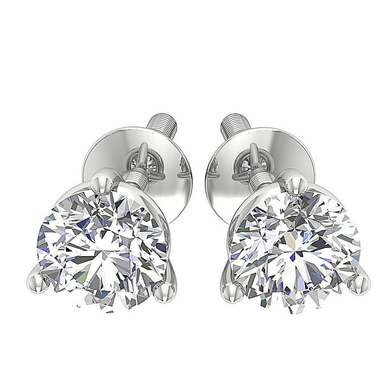 Martini Prong Set Solitaire Stud Earrings 0.80Ct Natural Diamond 14K Yellow Gold