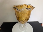 Vintage Murano Italian Amber Footed Art Glass Bouquet Vase 12.75"