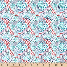 Squids and Fish White Nautical Cotton Fabric Sale PWGM024 By Half Yard