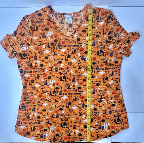 Scrubstar Halloween Cartoon Scrub Top Size L Ghosts Candy Stretch Spiders Orange - Picture 3 of 11