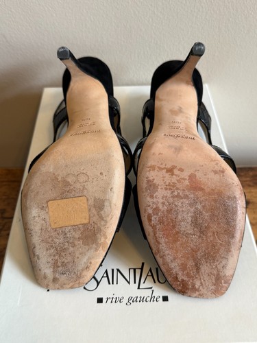 Vintage YSL Yves Saint Laurent Black Doll 100 Slingback Heels size 38.5 - Picture 9 of 18