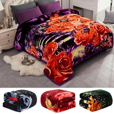 Rose Raschel Bed Blanket Reversible Thick Mink Heavy Blanket Bedding Queen King