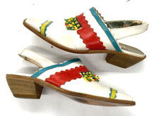 Vintage 1980s Biondini Italy White Leather Shoes 6.5B Wood Sole Needs Repair