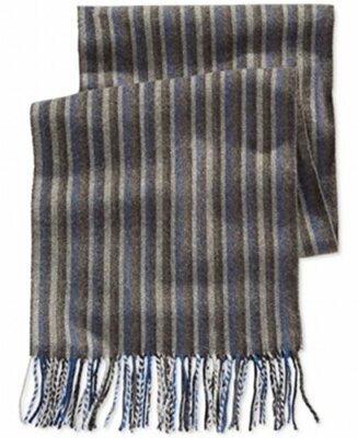 Alfani Herren Schal Gestreift Blau Grau Fransen Winter Acryl Warm OS