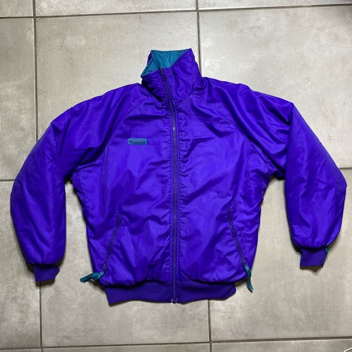 Columbia Puffer Abrigo Chaqueta Reversible Vintage 90s púrpura VERDE  AZULADO FOSFORITO Nieve Esquí S | eBay