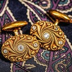 Gold Diamond Antique Cufflinks Exceptional Ornate Art Nouveau 14K