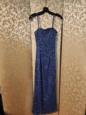 SCALA Blue Purple Beaded Silk PROM Long Dress Size Small S