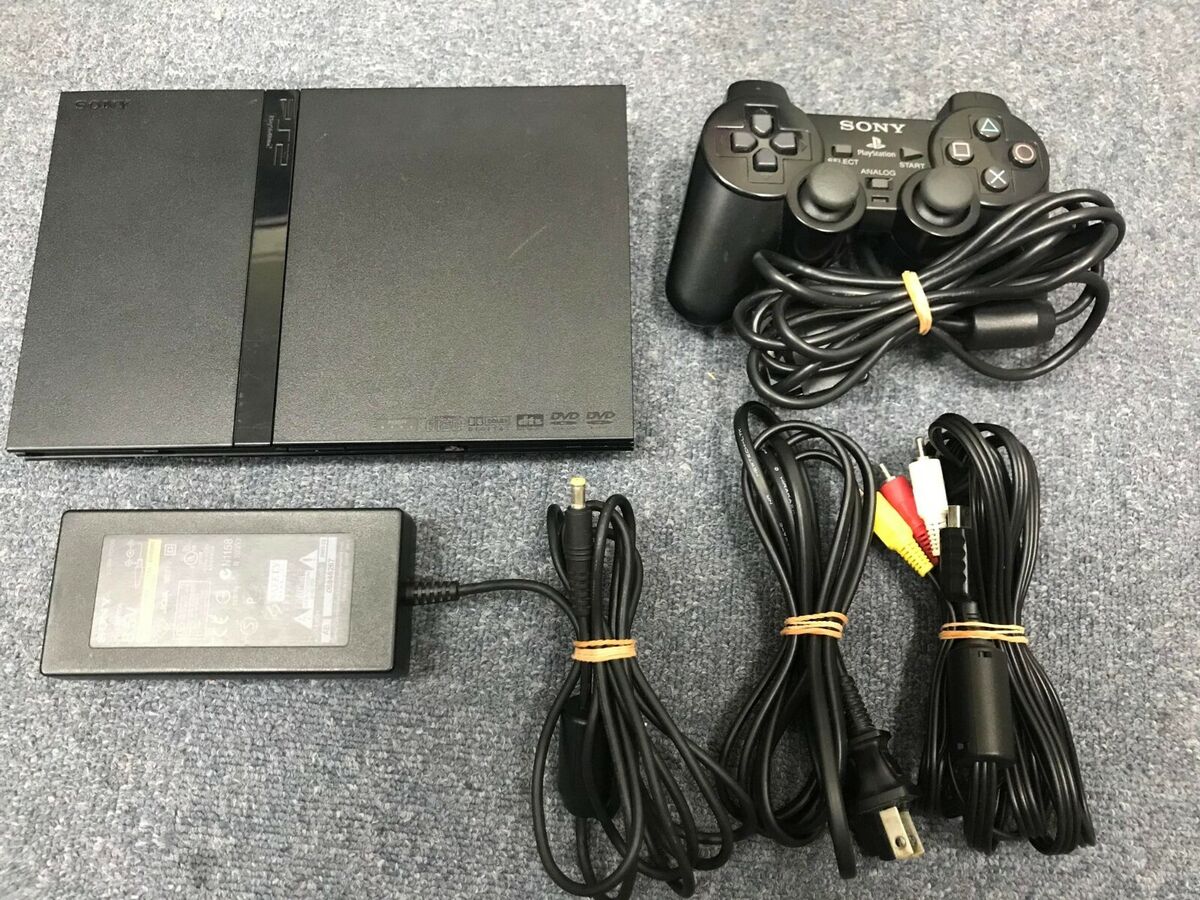 Sony PS2 PlayStation2 Slim SCPH-70000 Black Game Console Set