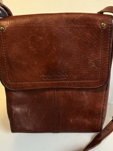 American Leather Co Crossbody Bag Brown Leather Kansas Purse Western Retro Boho - Picture 2 of 18
