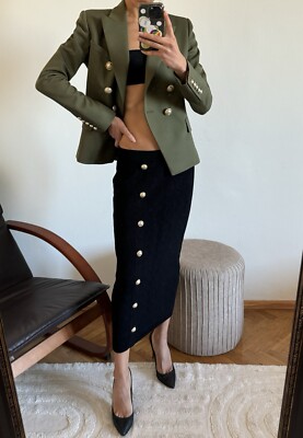 ざっきー　バルマン　美ジャケット　38 特価！　シルクラペル！ 2,6k Stunning Authentic Balmain Khaki Gold Logo Buttons Wool