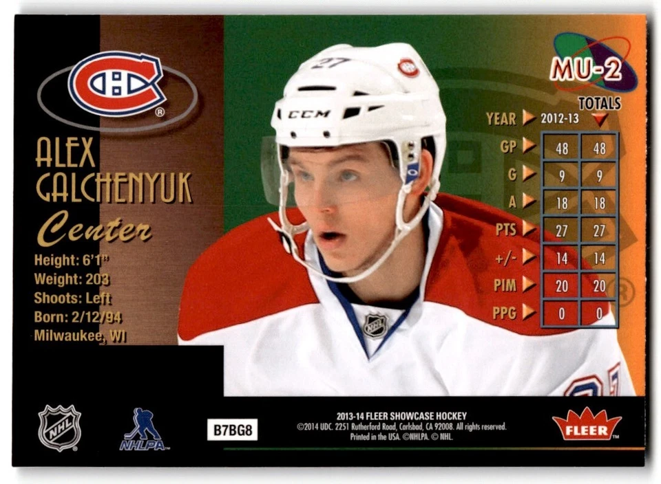 Alex Galchenyuk 2013-14 Fleer Showcase Metal Universe Rookie #MU-2 Montreal - Image 2 of 2