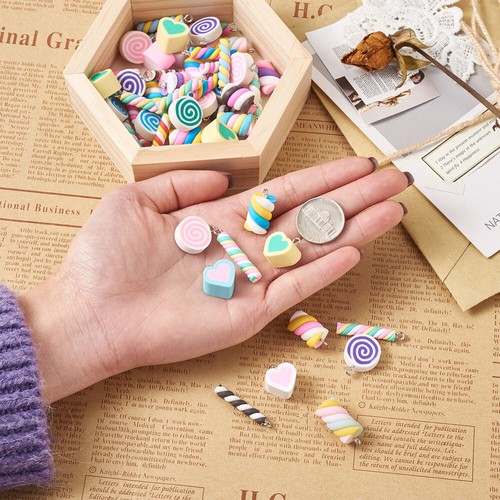 1Box Resin Polymer Clay Marshmallow Heart Flat Round Handmade Resin Dangle Charm - Picture 8 of 12