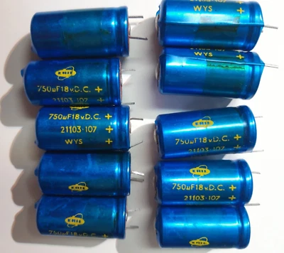10 x Vintage 750 uF 18v DC Capacitors ERIE WYS 21103.107 (B2)