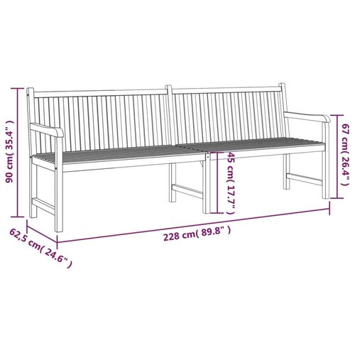 Garden Bench 228cm Solid Teak Wood Timber Outdoor Patio Park Seat Seater Chair - Picture 9 of 9