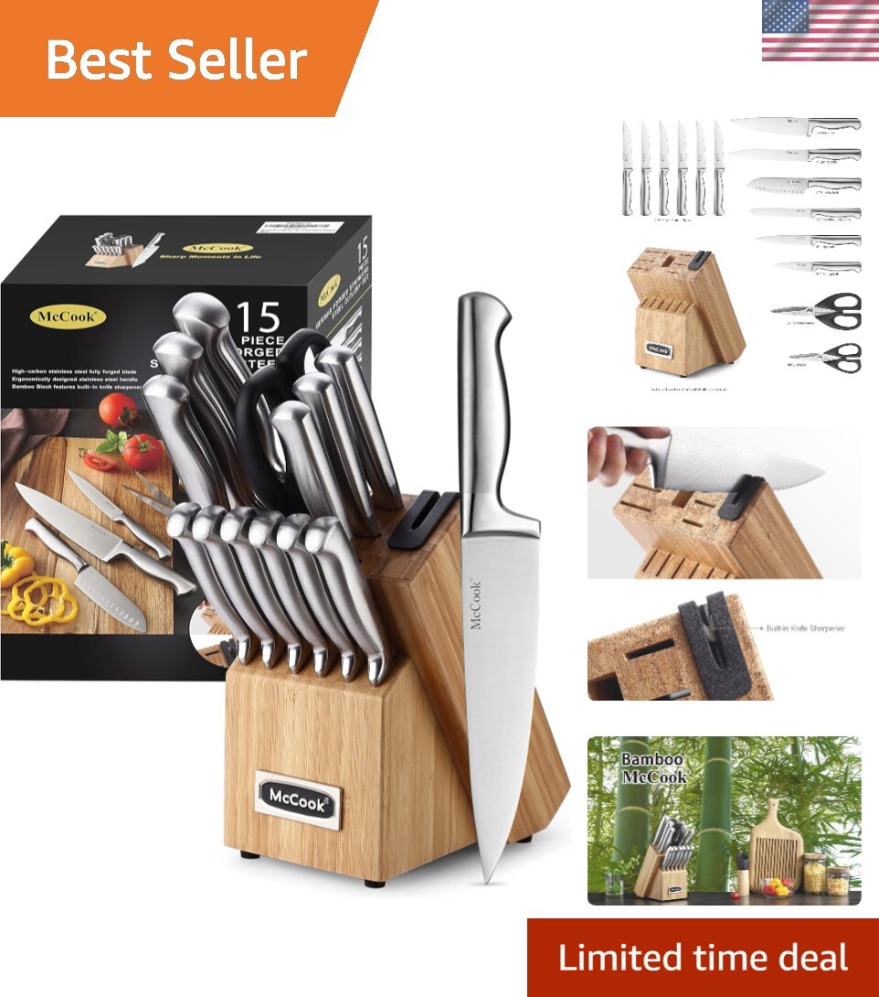 German Stainless Steel Knife Block Sets with Built-in Sharpener for Precision Cutting
