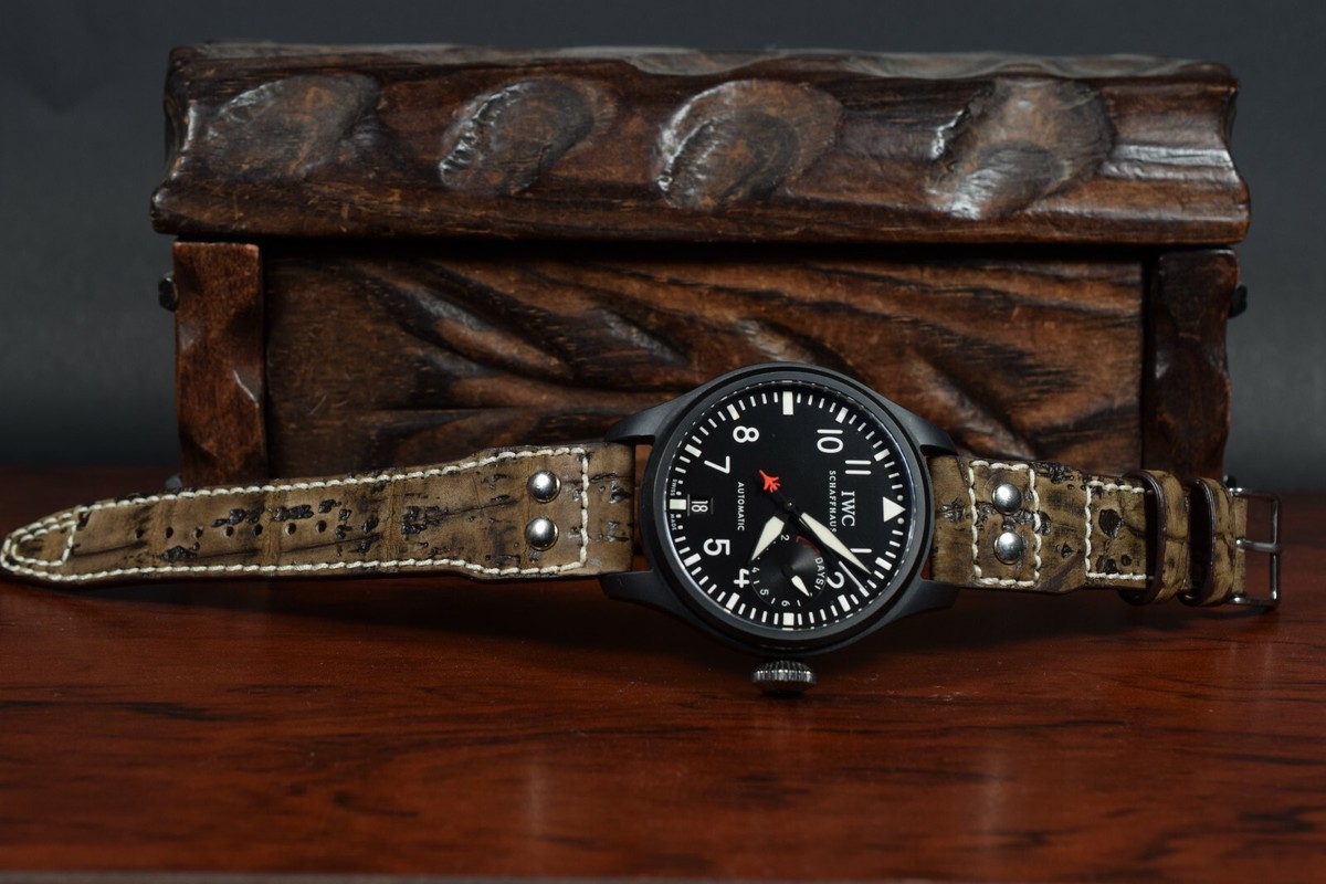 MA WATCH STRAP 22 21 20 CORK BROWN RIVETS GENUINE GATOR NUBUCK