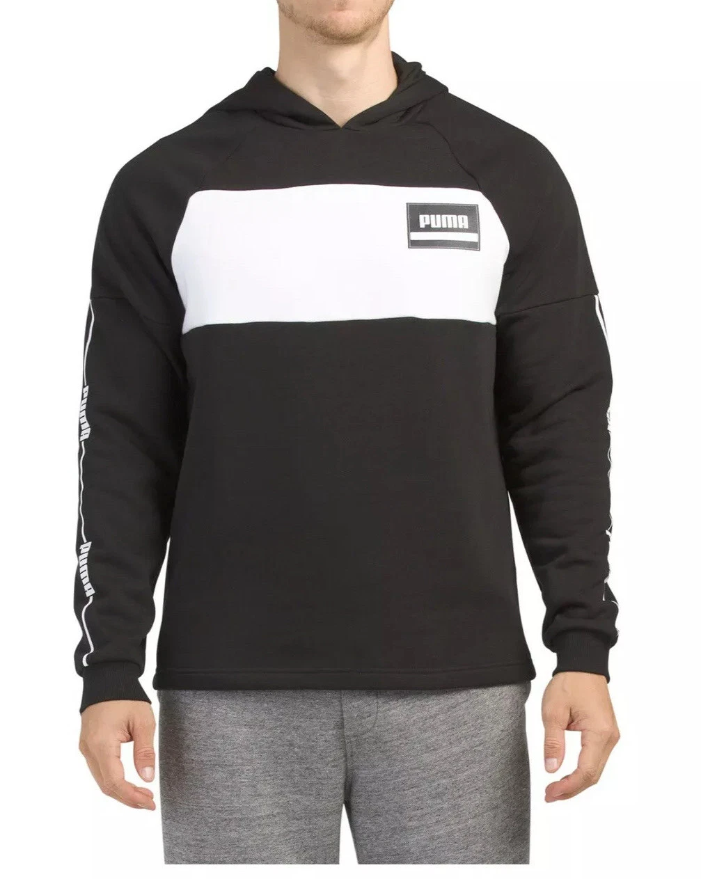 PUMA Premium Rebel Stripe Pullover Logo Fleece Hoodie, Men’s Size Medium