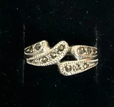 UNIQUE!  925 Sterling Silver Marcasite Bypass Band Ring - select your size