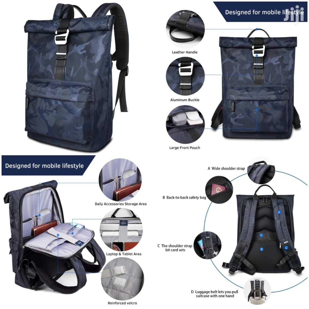 Roll Up Backpack Water-Resistant Unisex RollTop Bag Camouflage