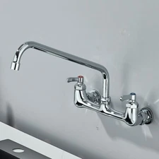Chrome 2-Handle Center Wall Mounted Kitchen Sink Faucet 8"Swivel Spout Mixer Tap