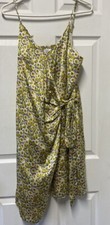Heartloom Yellow Floral Wrap Front Dress Asymmetrical Hi Hem L