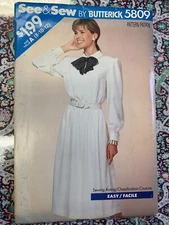 Vtg Sewing Pattern See & Sew 5809 Misses Pullover Dress W/ Collar, 8-10-12 NICE!