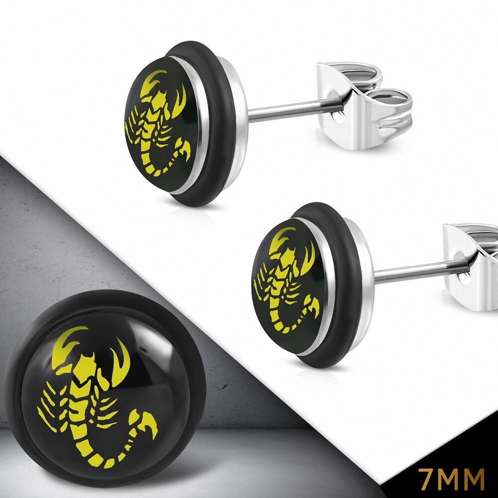 7mm Zodiac Sign Round Stud Earrings in Stainless Steel