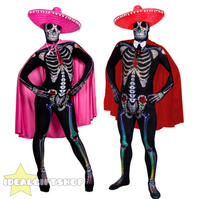 PAARE TAG DER TOTEN SENOR SENORITA SKELETT HAUT ANZUG HALLOWEEN KOSTÜM