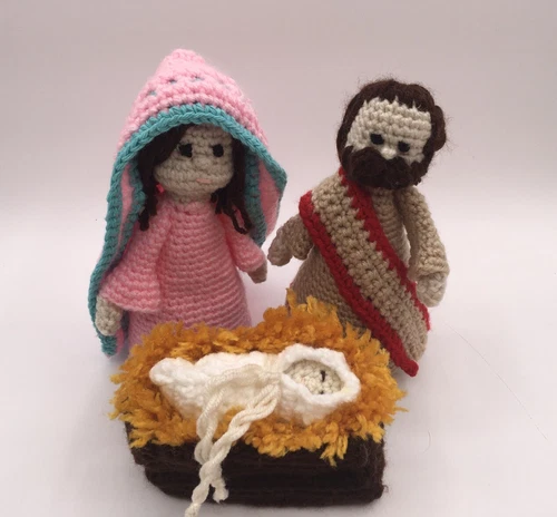 nativity set crochet Three figures includes, Joseph,Mary, baby Jesus Grannycore