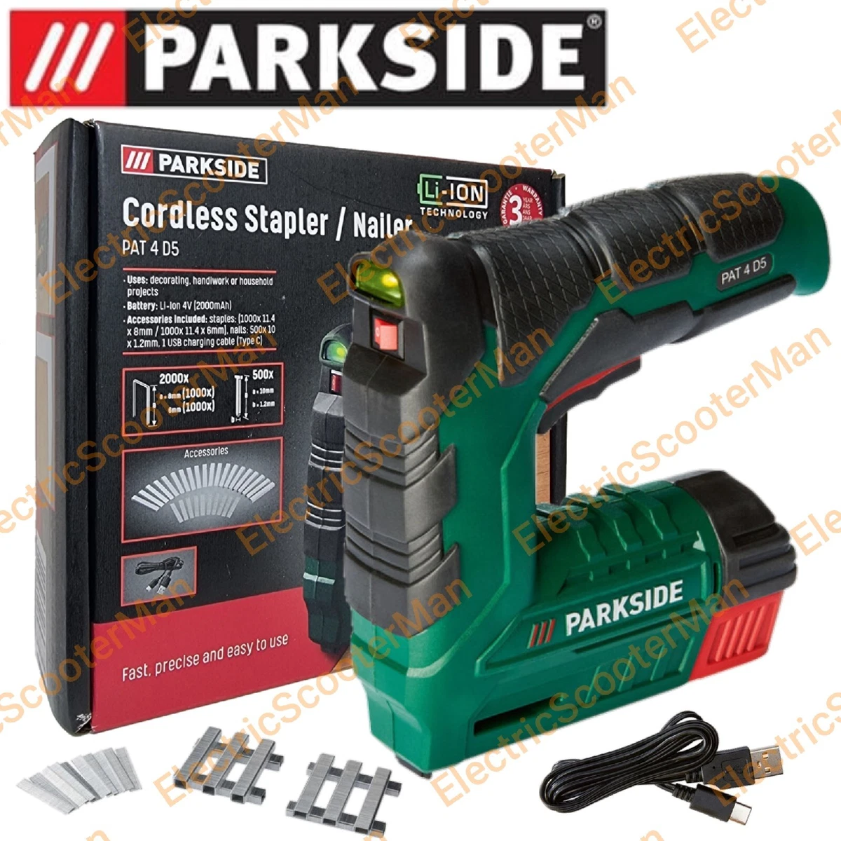 Parkside 4V Cordless 2in1 Stapler Nailer Gun Build In Rechargeable Battery