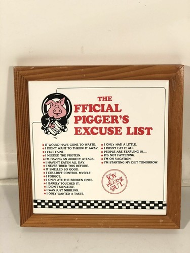 Official Piggers Excuse List Tile Travel Vintage Wall Display Joy Of Pigging Out - 第 1/8 張圖片