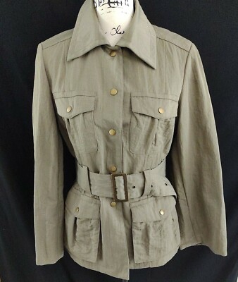 JILL Nylon Snap Front Lined Safari Trench Belted Jacket Size S
