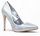 High Heel 4-5/8in Rock Rhinestones Pointy Metallic Silver Pumps US 11 (233) — photo 2