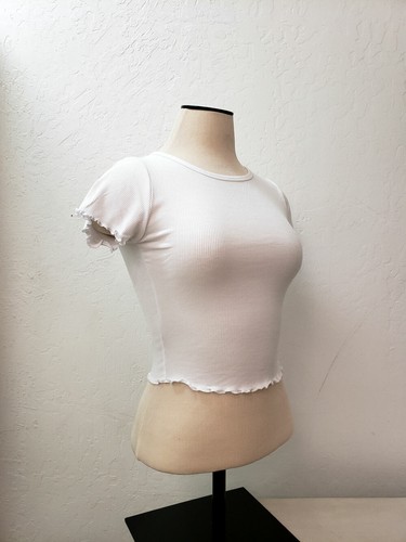 Women Basic Casual Stretch Ribbed Short Sleeve Crew Neck Crop Top Shirt RT52541 - Picture 11 of 21