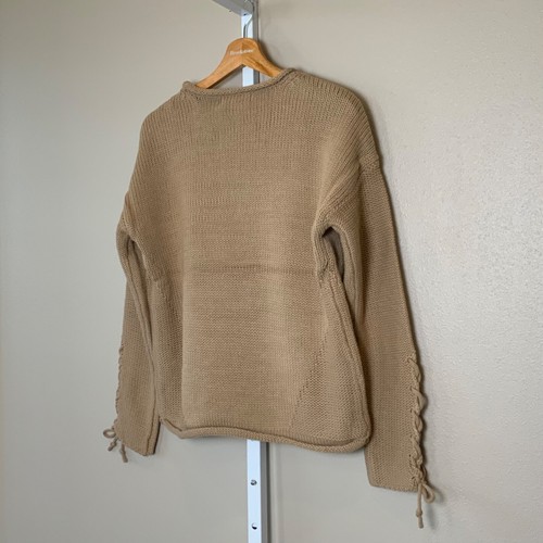 NWT Women’s ONE A Taupe Mocha Roll Neck & Hem Tie Sleeve Knit Sweater, SMALL - Picture 24 of 24