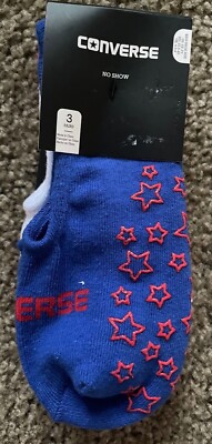 Converse No Show US Flag Stars Socks 3 Pairs Kids Size 5Y-7Y