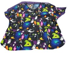 Disney Nightmare Before Christmas Women Scrub Top Medium Black Short Sleeve