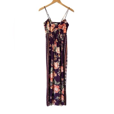 Maaji women Della Maxi Dress M purple floral print viscose beachy boho NWT