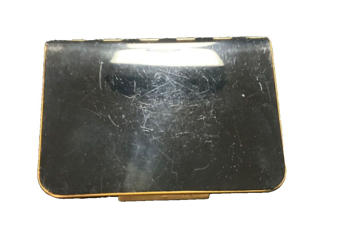 Vintage Powder Compact French 14K Plated Letheric Black Enamel Faux ...
