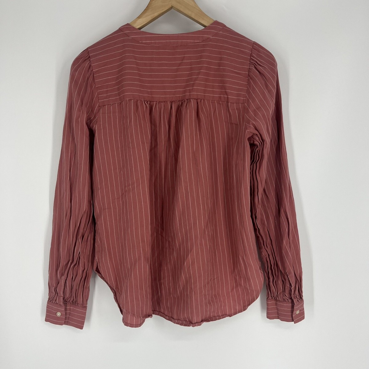 Loft Top Size Small Womens Pink Button Down Striped Pleated Blouse