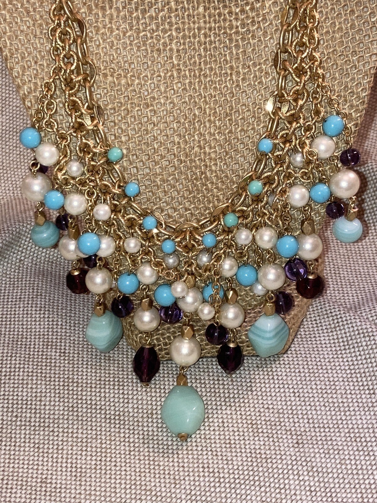 Carol Lee Multi Stone Bib Collar Statement Gold N… - image 14