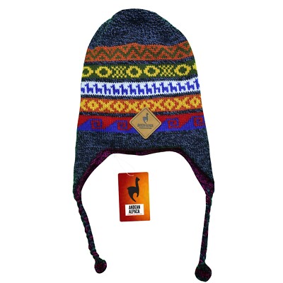 HANDMADE ANDEAN ALPACA BLUE REVERSIBLE PURPLE HAT WITH EAR FLAPS