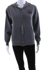Whats The Scoop Womens Graphic Zip Long Sleeve Hooded Casual Jacket Gray Size S