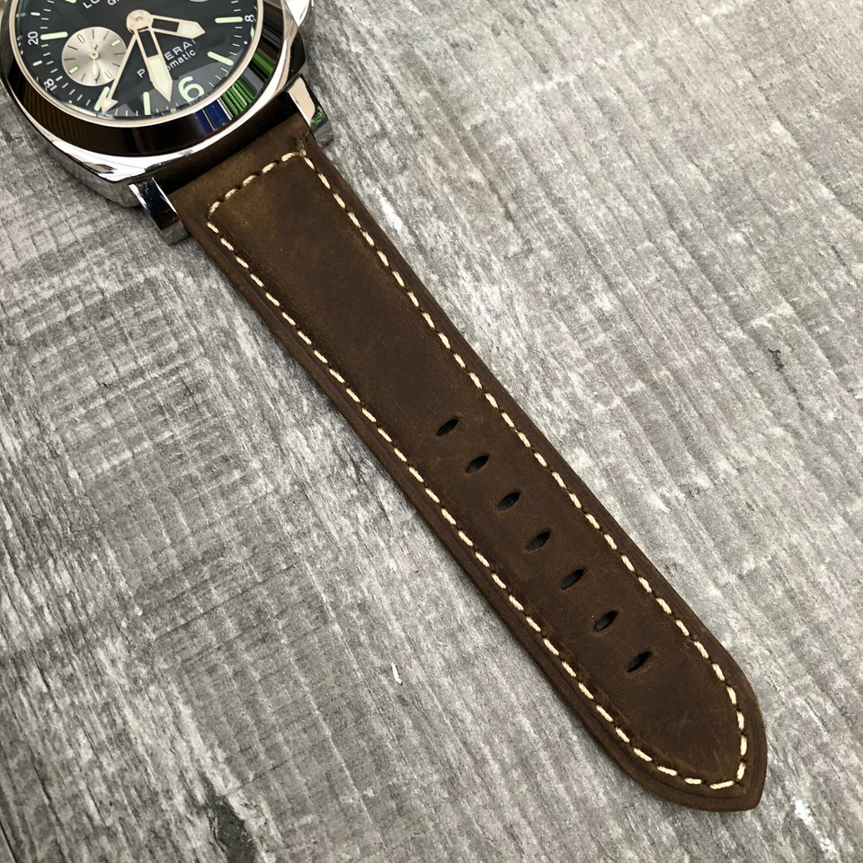 Marron Foncé Cuir Italien Bracelet Montre Pour Panerai Luminor Marina Pam 24mm - Photo 4/4
